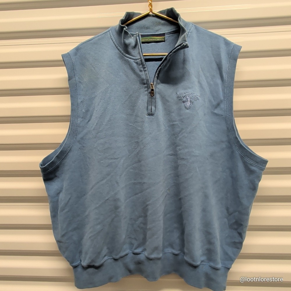 Robert Trent Jones Golf Vest Mens XL Blue 100% Cotton Quarter Zip Pullover Knit‎